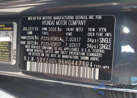 2017 Hyundai Santa Fe Sport 2.4L from USA, damaged, VIN 5XYZUDLB6HG447194